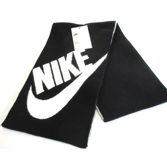 Nike Classic Sport Double Layer Knit Unisex Swoosh Logo Scarf Black White NWT - Picture 5 of 5